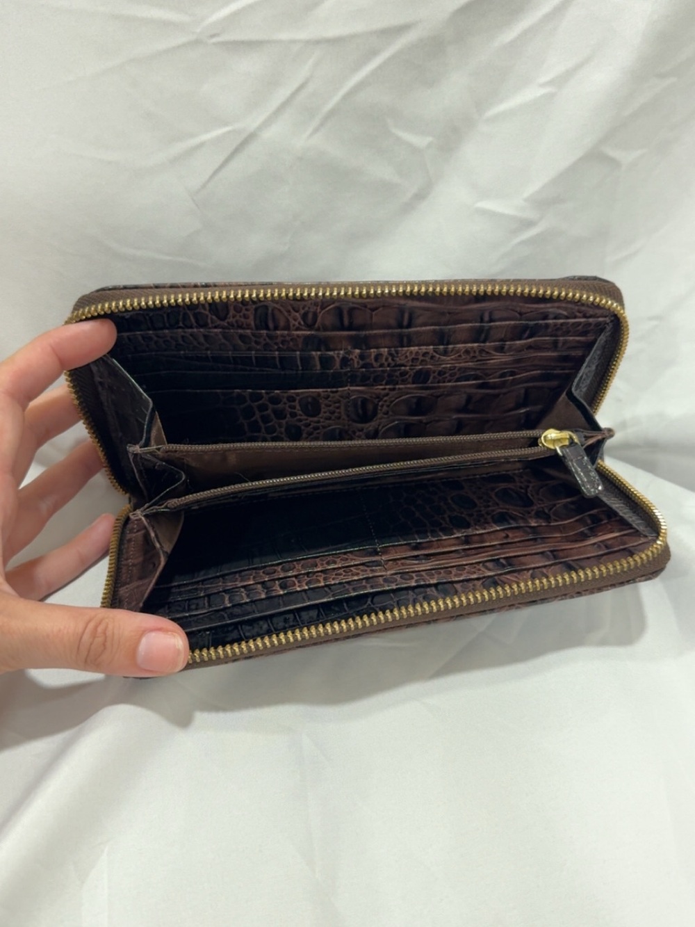 Brahmin Dark Brown Croc-Embossed Zip Around Wallet - Picture 4 of 6
